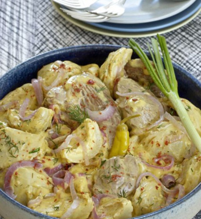 Braised Veal with Artichokes in Egg and Lemon Sauce. The veal & Artichoke dish is from my book, PHOTO by Anastasios Mentis, www.mentistudio.com