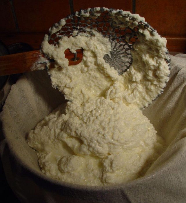In the spring we make myzithra –similar to Italian ricotta– at home, with milk from our neighbor’s goats and sheep.