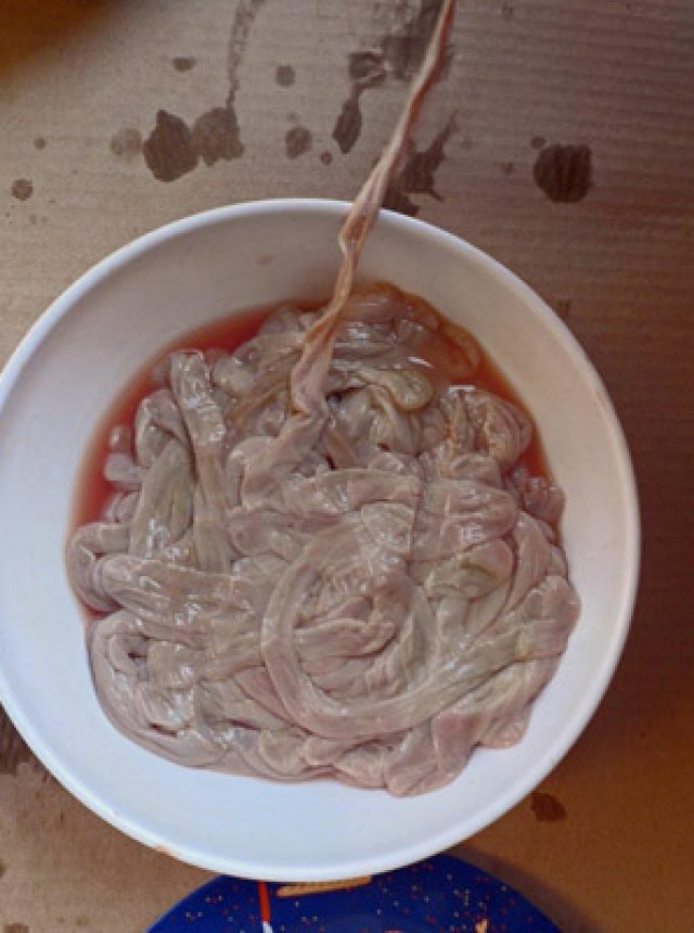 The lamb’s intestines are meticulously washed,  turned inside-out, and soaked in vinegary water.